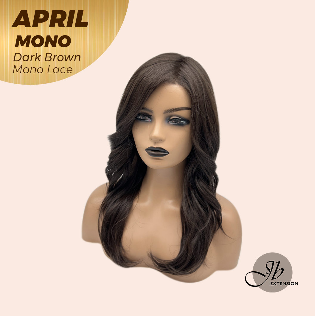 JBEXTENSION APRIL MONO Monofilament Handmade Wig 6X5 Full Monofilament Hand Tied Top Wig 18 Inches Dark Brown Mono Lace Wig With Anti-slip Silicone Strips Glueless Wig APRIL MONO DARK BROWN【BENDY EAR TABS】