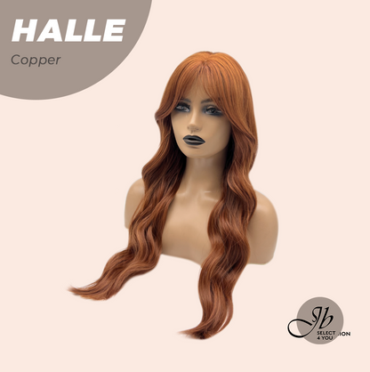 JBEXTENSION 27 Inches Long Wave Copper Wig with Bangs HALLE COPPER