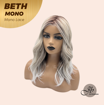 JBEXTENSION BETH MONO Monofilament Handmade Wig 6X5 Full Monofilament Hand Tied Top Wig 17 Inches Cream Grey Mono Lace Wig with Anti-slip Silicone Strips Glueless Wig BETH MONO【BENDY EAR TABS】