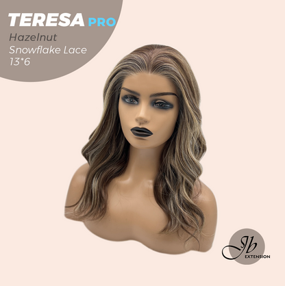 JBEXTENSION 18 Inches Hazelnut Pre-Cut 13X6 Free Part Snowflake Lace Frontlace Glueless Wig TERESA PRO - HAZELNUT【BENDY EAR TABS】