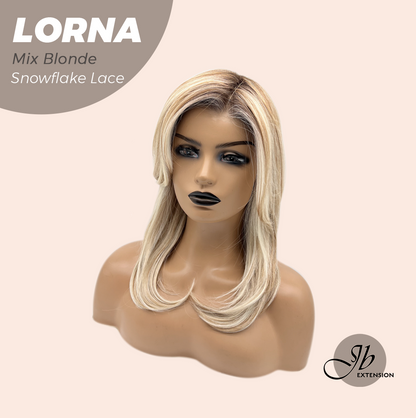 [FINAL SALE] JBEXTENSION 18 Inches Mix Blonde Curly Pre-Cut Snowflake Lace Frontlace Glueless Wig LORNA SNOWFLAKE MIX BLONDE【PERMATEASE】【BENDY EAR TABS】- M/L