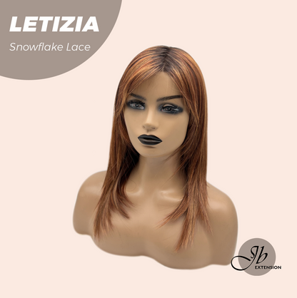 JBEXTENSION 16 Inches Copper with Dark Root Pre-Cut Arc Snowflake Lace Frontlace Glueless Wig LETIZIA【BENDY EAR TABS】