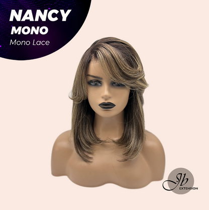 JBEXTENSION NANCY MONO Monofilament Handmade Wig 6X5 Full Monofilament Hand Tied Top Wig 14 Inches Dark Brown Curly Mono Lace Wig Glueless Black Sapphire Wig NANCY MONO - BLACK SAPPHIRE【BENDY EAR TABS】