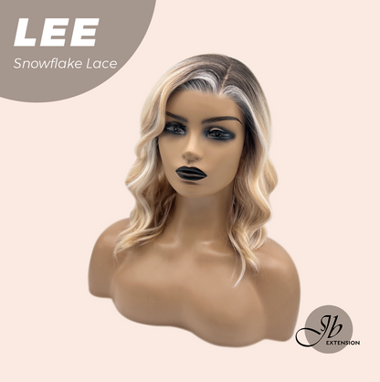 JBEXTENSION 14 Inches Wave Light Peach Pre-Cut Side Part Snowflake Lace Frontlace Glueless Wig LEE【BENDY EAR TABS】