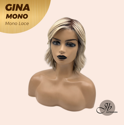 JBEXTENSION GINA MONO Full Monofilament Handmade Full Lace Full Hand Tied Wig 12 Inches Mix Blonde Mono Lace Handmade Futura Fiber Wig with Anti-slip Silicone Strips Glueless Wig GINA MONO【BENDY EAR TABS】