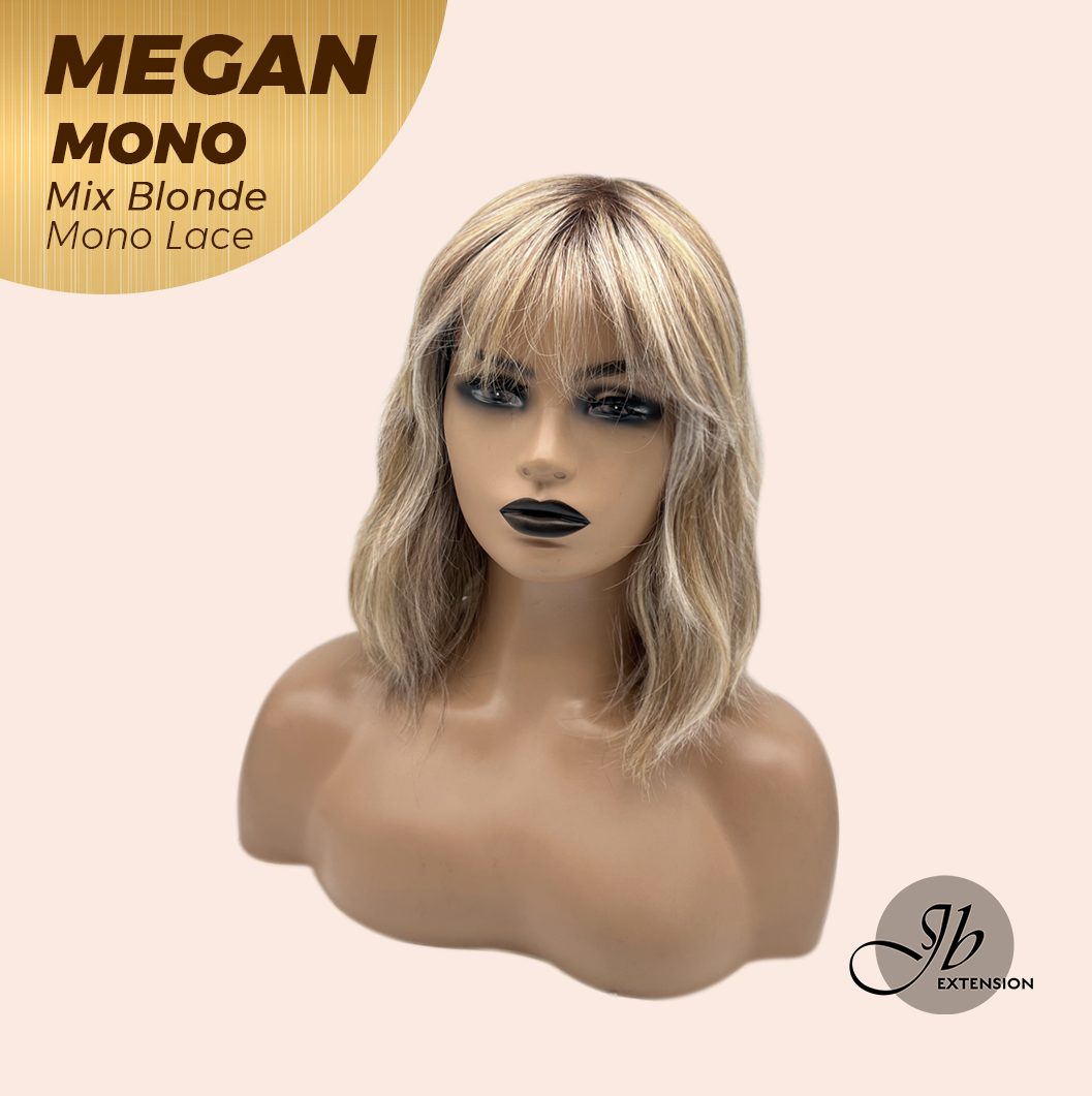 JBEXTENSION MEGAN MONO Full Monofilament Handmade Full Lace Full Hand Tied Wig 13 Inches Mix Blonde Mono Lace Handmade Futura Fiber Wig with Anti-slip Silicone Strips Glueless Wig MEGAN MONO - MIX BLONDE【BENDY EAR TABS】