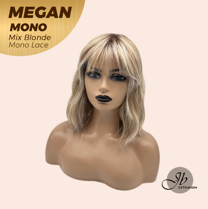 JBEXTENSION MEGAN MONO Full Monofilament Handmade Full Lace Full Hand Tied Wig 13 Inches Mix Blonde Mono Lace Handmade Futura Fiber Wig with Anti-slip Silicone Strips Glueless Wig MEGAN MONO - MIX BLONDE【BENDY EAR TABS】