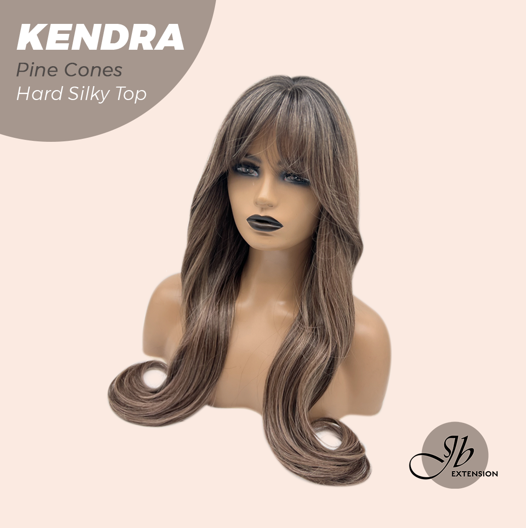 JBEXTENSION 26 Inches Scalpiana Long Curly Pine Cones 3.5X4 Hard Silky Top Natural Scalp Effect Wig with Bangs KENDRA PINE CONES