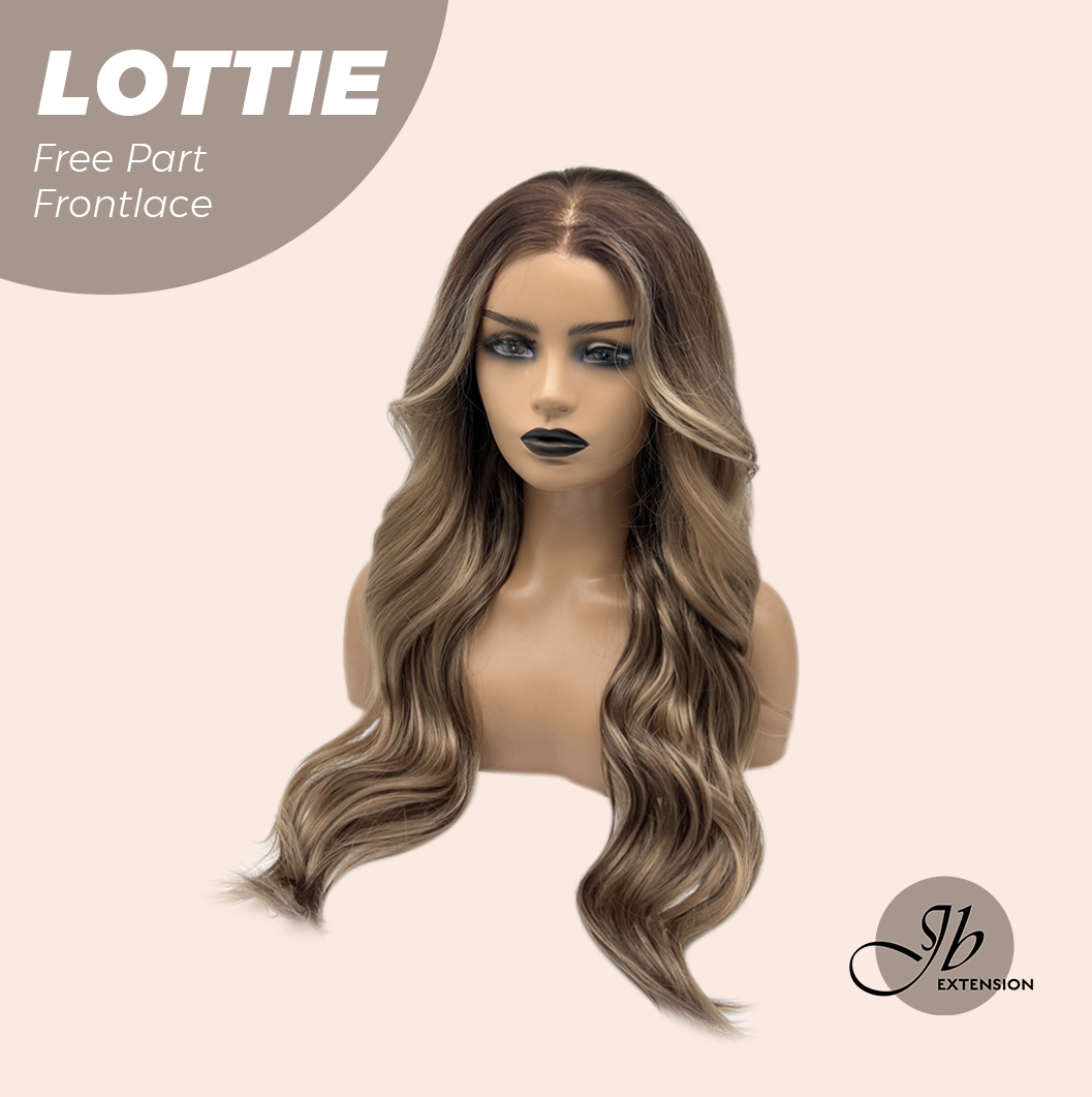 JBEXTENSION 28 Inches Mix Brown Long Wave Fiber X, Tangle Less Pre-Cut Free Part Frontlace Glueless Wig LOTTIE【FIBER X】