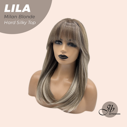 JBEXTENSION 20 Inches Scalpiana Milan Blonde Wolf Cut 3.5X4 Hard Silky Top Natural Scalp Effect Wig With Bangs LILA MILAN BLONDE