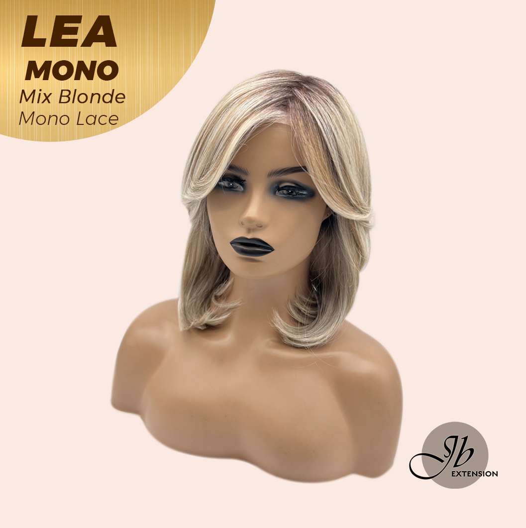 JBEXTENSION LEA MONO Full Monofilament Handmade Full Lace Full Hand Tied Wig 14 Inches Mix Blonde Mono Lace Handmade Futura Fiber Wig with Anti-slip Silicone Strips Glueless Wig LEA MONO MIX BLONDE【BENDY EAR TABS】