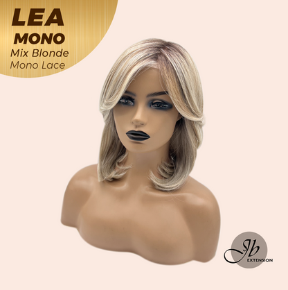 JBEXTENSION LEA MONO Full Monofilament Handmade Full Lace Full Hand Tied Wig 14 Inches Mix Blonde Mono Lace Handmade Futura Fiber Wig with Anti-slip Silicone Strips Glueless Wig LEA MONO MIX BLONDE【BENDY EAR TABS】