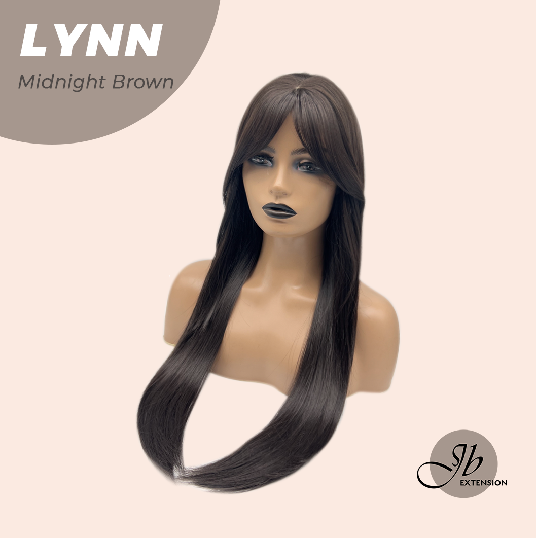 JBEXTENSION 28 Inches Long Straight Midnight Brown(Black/Brown) Wig with Bangs LYNN MIDNIGHT BROWN