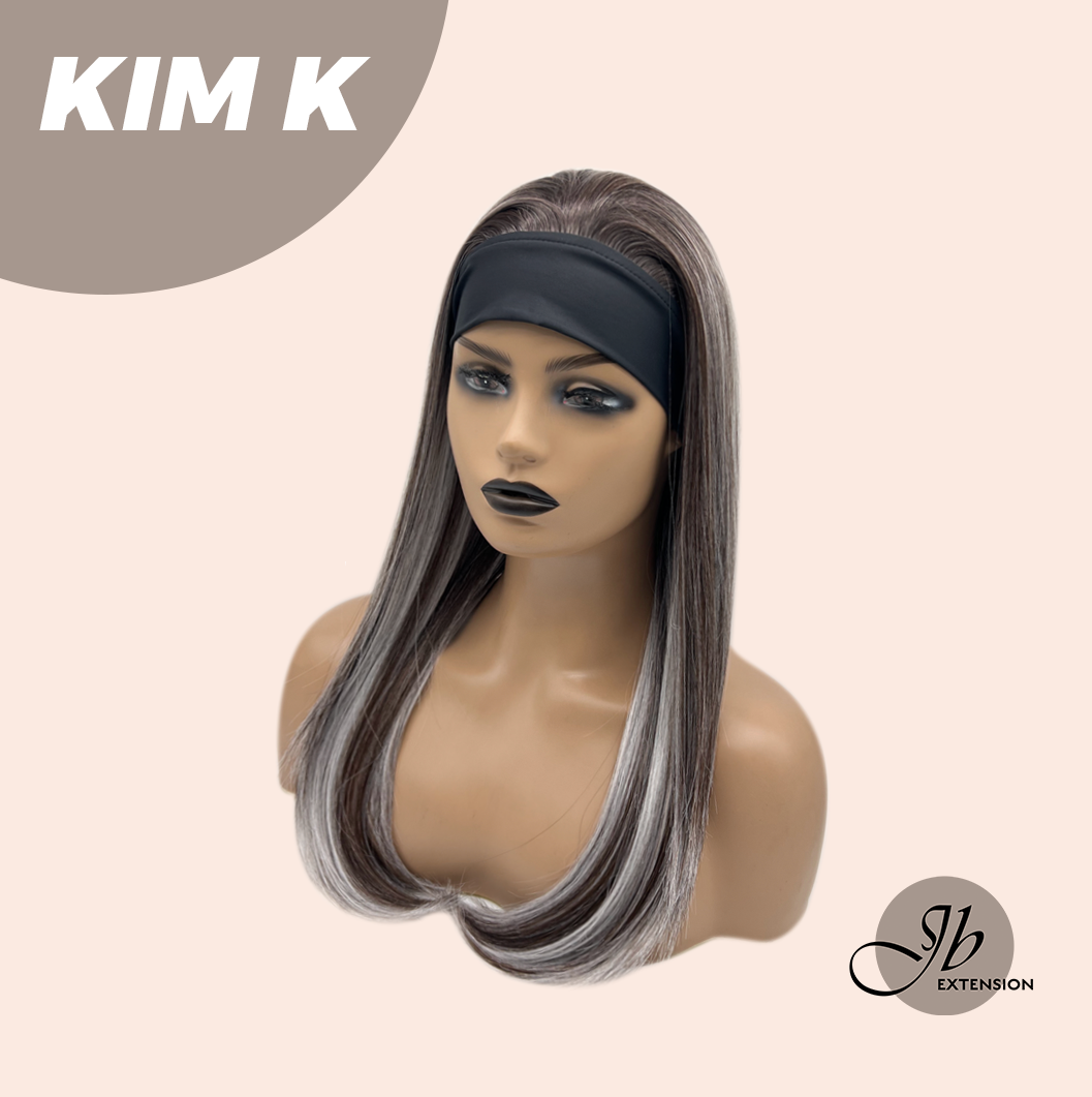 JBEXTENSION 22 Inches Straight Grey Brown Silver Ombre Headband Wig KIM K