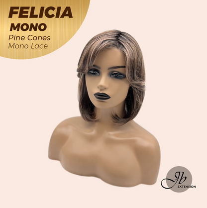JBEXTENSION FELICIA MONO Full Monofilament Handmade Full Lace Full Hand Tied Wig 11 Inches Pine Cones Mono Lace Handmade Futura Fiber Wig with Anti-slip Silicone Strips Glueless Wig FELICIA MONO - PINE CONES【BENDY EAR TABS】