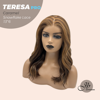JBEXTENSION 18 Inches Caramel Pre-Cut 13X6 Free Part Snowflake Lace Frontlace Glueless Wig TERESA PRO - CARAMEL【BENDY EAR TABS】