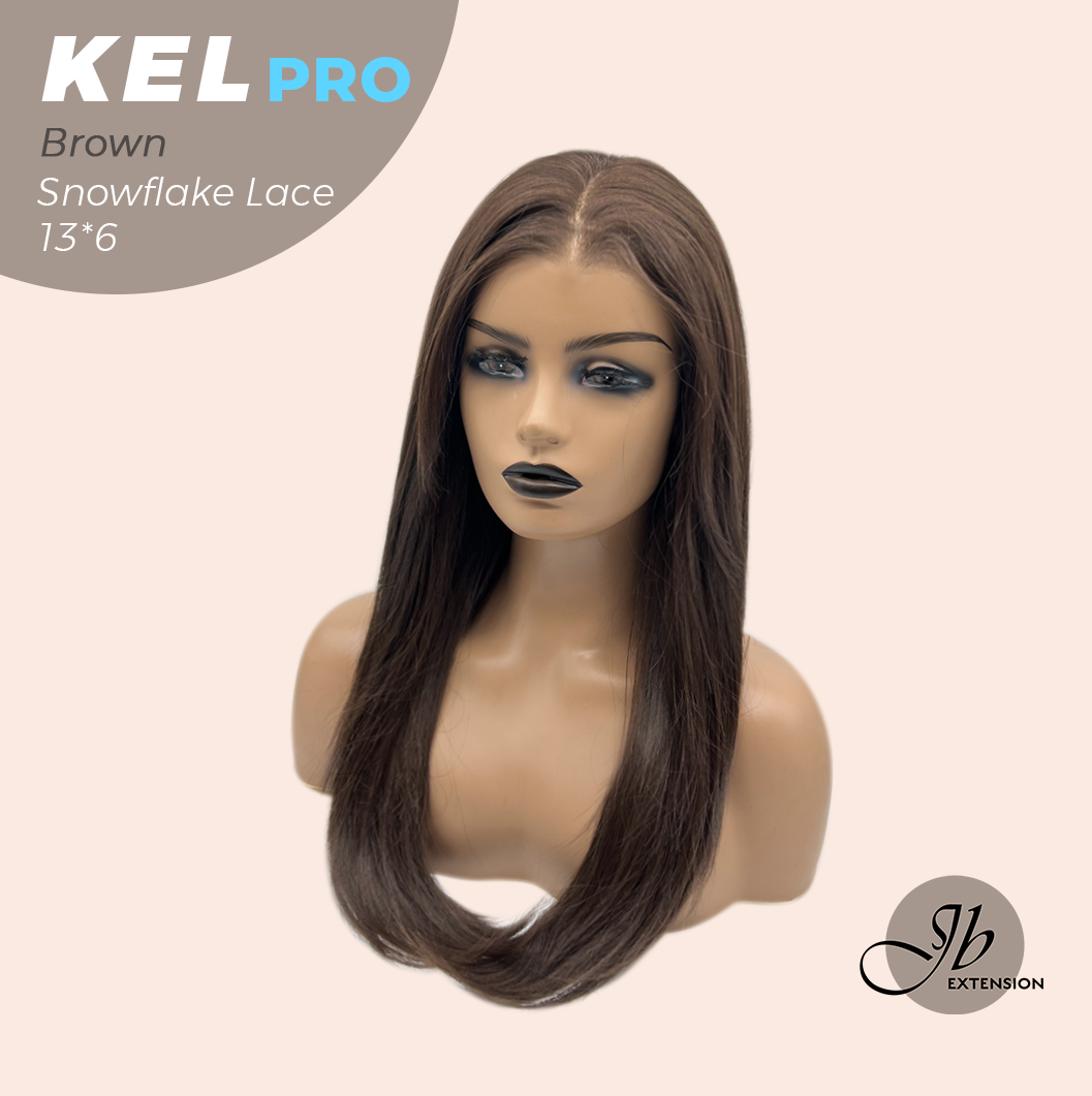 JBEXTENSION 22 Inches Brown Pre-Cut 13X6 Free Part Snowflake Lace Frontlace Glueless Wig KEL PRO - BROWN【BENDY EAR TABS】