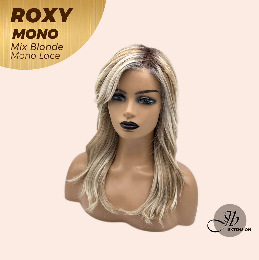 JBEXTENSION ROXY MONO Full Monofilament Handmade Full Lace Full Hand Tied Wig 19 Inches Mix Blonde Mono Lace Handmade Futura Fiber Wig with Anti-slip Silicone Strips Glueless Wig ROXY MONO - MIX BLONDE【BENDY EAR TABS】