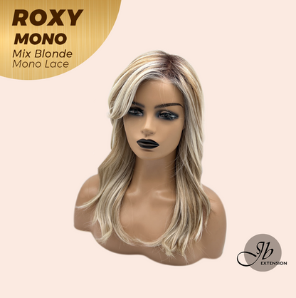 JBEXTENSION ROXY MONO Full Monofilament Handmade Full Lace Full Hand Tied Wig 19 Inches Mix Blonde Mono Lace Handmade Futura Fiber Wig with Anti-slip Silicone Strips Glueless Wig ROXY MONO - MIX BLONDE【BENDY EAR TABS】