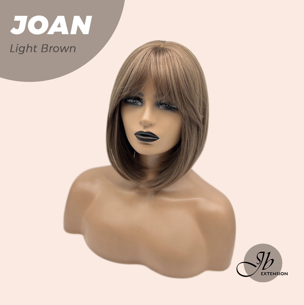 JBEXTENSION 10 Inches Bob Cut Light Brown Wig with Bangs JOAN LIGHT BROWN