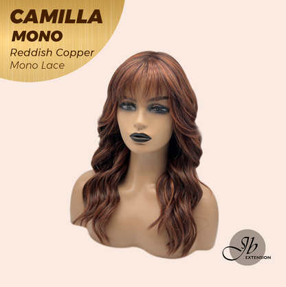 JBEXTENSION CAMILLA MONO Monofilament Handmade Wig 6X5 Full Monofilament Hand Tied Top Wig 20 Inches Reddish Copper Mono Lace Wig With Anti-slip Silicone Strips Glueless Wig CAMILLA MONO REDDISH COPPER【BENDY EAR TABS】