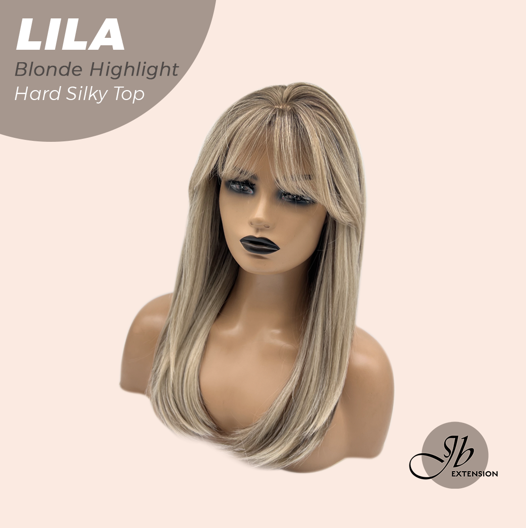 JBEXTENSION 20 Inches Scalpiana Blonde Highlight Wolf Cut 3.5X4 Hard Silky Top Natural Scalp Effect Wig With Bangs LILA BLONDE HIGHLIGHT