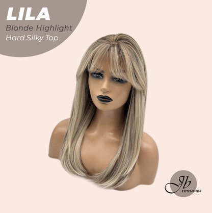 JBEXTENSION 20 Inches Scalpiana Blonde Highlight Wolf Cut 3.5X4 Hard Silky Top Natural Scalp Effect Wig With Bangs LILA BLONDE HIGHLIGHT