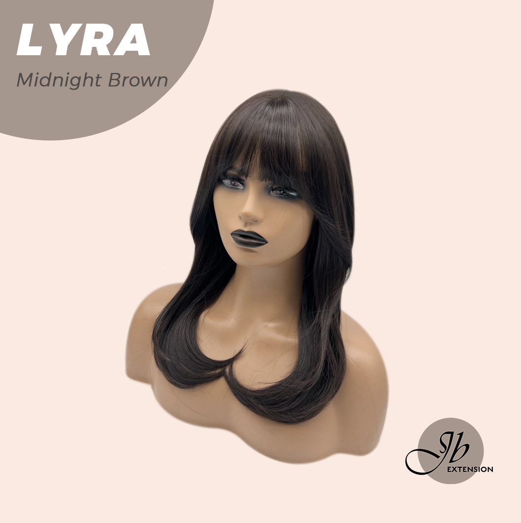 JBEXTENSION 18 Inches Midnight Brown(Black/Brown) Wig with Bangs LYRA MIDNIGHT BROWN