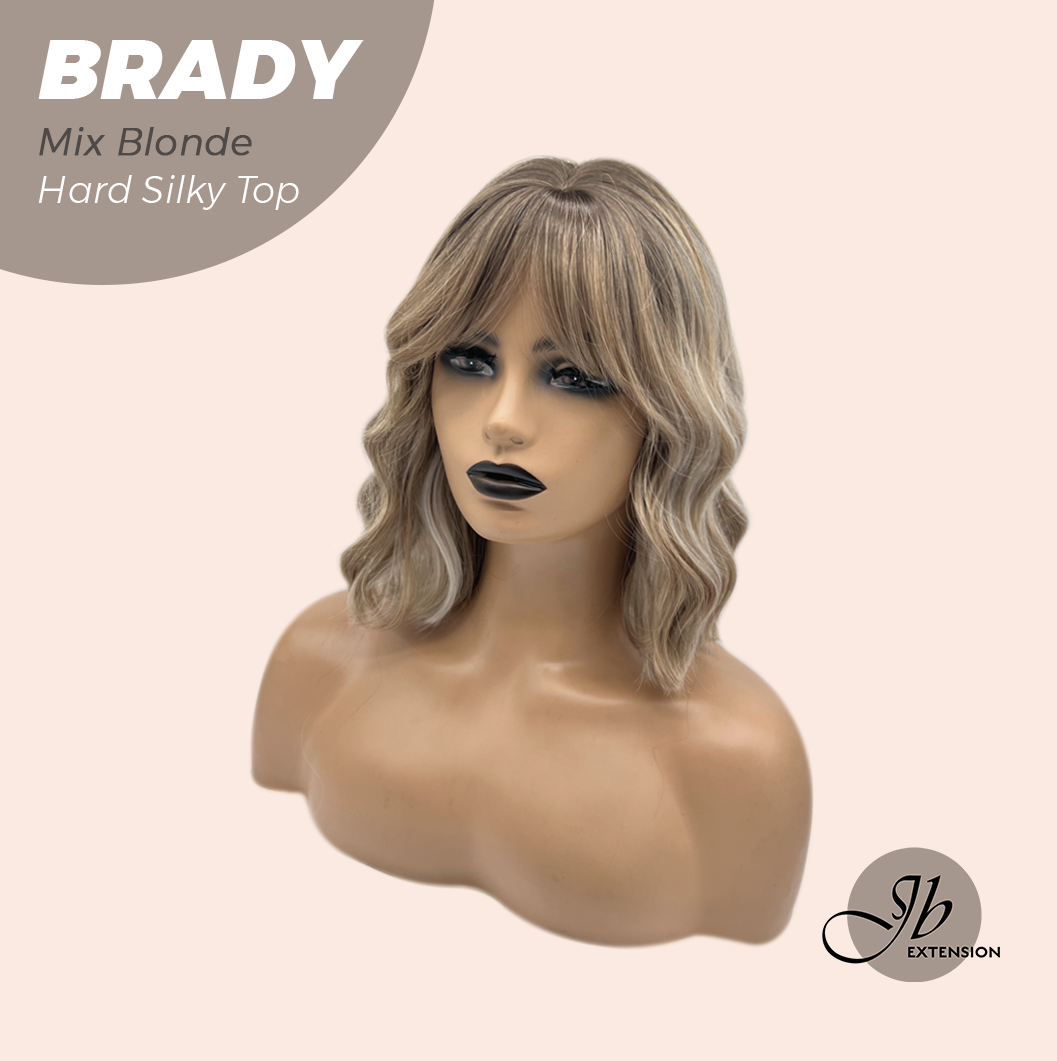 JBEXTENSION 12 Inches Scalpiana Wave Mix Blonde 3.5X4 Hard Silky Top Natural Scalp Effect Wig with Bangs BRADY MIX BLONDE