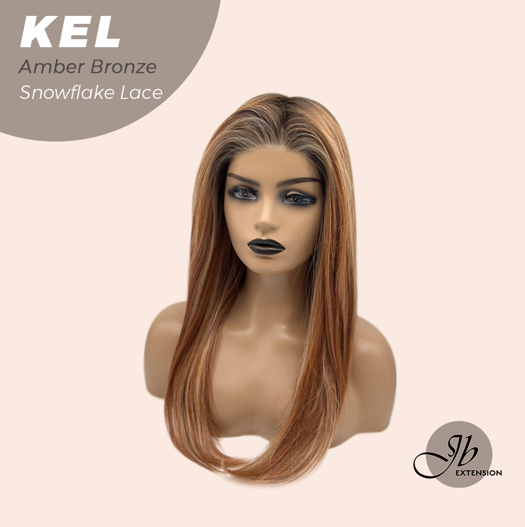 JBEXTENSION 22 Inches Amber Bronze Pre-Cut Snowflake Lace Frontlace Glueless Wig KEL AMBER BRONZE【PERMATEASE】【BENDY EAR TABS】- M/L