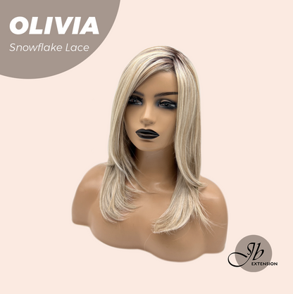 JBEXTENSION 17 Inches Mix Blonde Pre-Cut Side Part Snowflake Lace Frontlace Glueless Wig OLIVIA SNOWFLAKE【BENDY EAR TABS】
