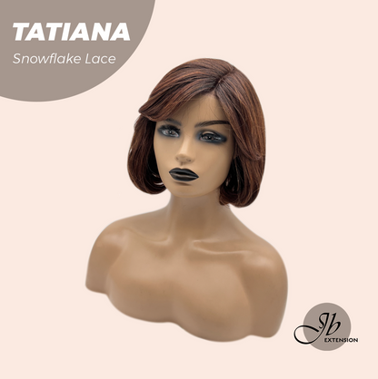 JBEXTENSION 10 Inches Copper Curly Pre-Cut Side Part Snowflake Lace Frontlace Black Sapphire Glueless Wig TATIANA - BLACK SAPPHIRE【BENDY EAR TABS】