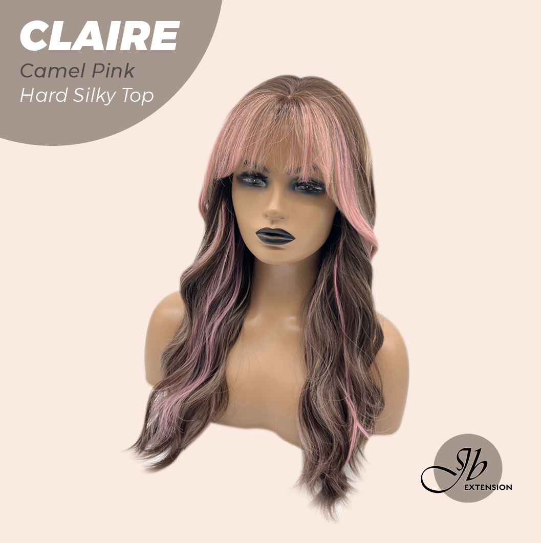 JBEXTENSION 22 Inches Scalpiana Camel Pink 3.5X4 Hard Silky Top Natural Scalp Effect Women Wig with Bangs CLAIRE SILKY TOP - CAMEL PINK