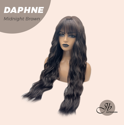 JBEXTENSION 29 Inches Long Body Wave Midnight Brown(Black/Brown) Wig With Bangs DAPHNE MIDNIGHT BROWN