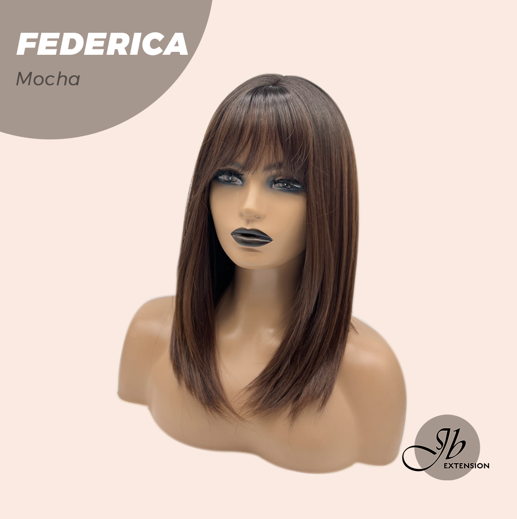 JBEXTENSION 16 Inches Short Bob Cut Mocha Wig with Bangs FEDERICA MOCHA