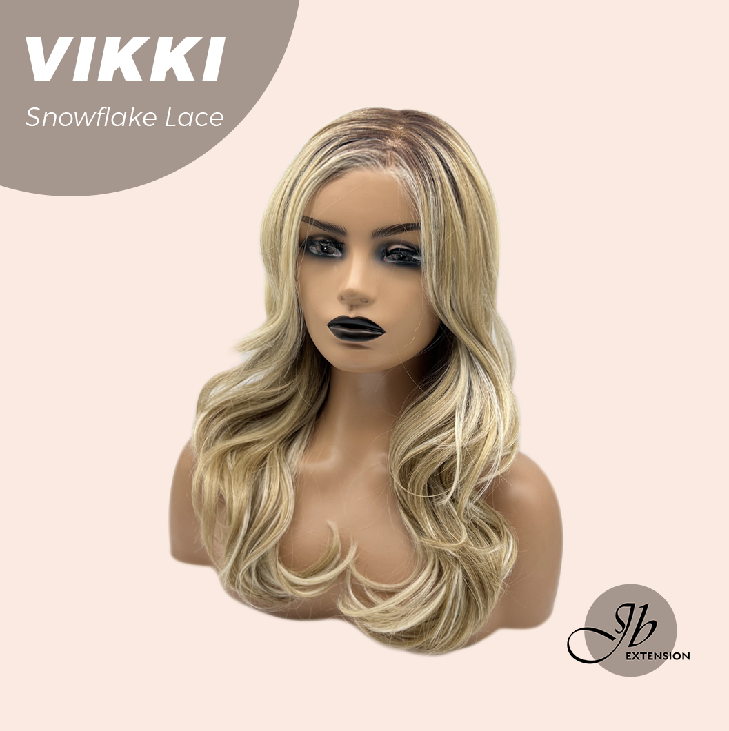 [FINAL SALE] JBEXTENSION 18 Inches Mix Blonde Long Pre-Cut T Part Snowflake Lace Frontlace Glueless Wig VIKKI【BENDY EAR TABS】