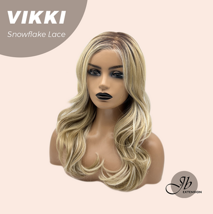 [FINAL SALE] JBEXTENSION 18 Inches Mix Blonde Long Pre-Cut T Part Snowflake Lace Frontlace Glueless Wig VIKKI【BENDY EAR TABS】