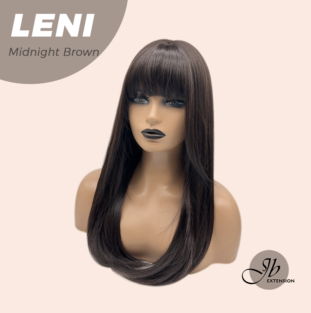 JBEXTENSION 22 Inches Midnight Brown(Black/Brown) Fashion Wig with Bangs LENI MIDNIGHT BROWN
