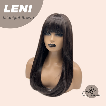 JBEXTENSION 22 Inches Midnight Brown(Black/Brown) Fashion Wig with Bangs LENI MIDNIGHT BROWN