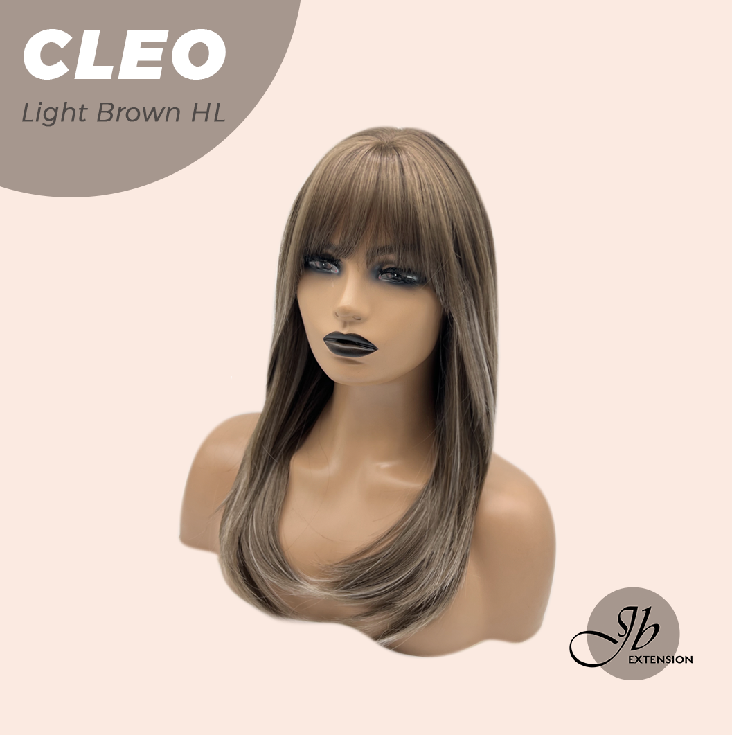 JBEXTENSION 20 Inches Light Brown Highlight Wig with Bangs CLEO LIGHT BROWN HIGHLIGHT