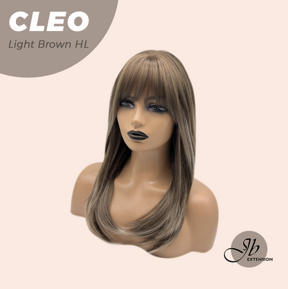 JBEXTENSION 20 Inches Light Brown Highlight Wig with Bangs CLEO LIGHT BROWN HIGHLIGHT