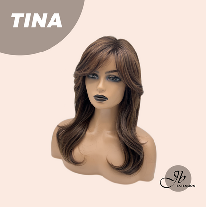 [FINAL SALE] JBEXTENSION 18 Inches Brown Mocha Curly Women Fashion Full Machine Wig TINA【PLUS PERMATEASE】【BENDY EAR TABS】