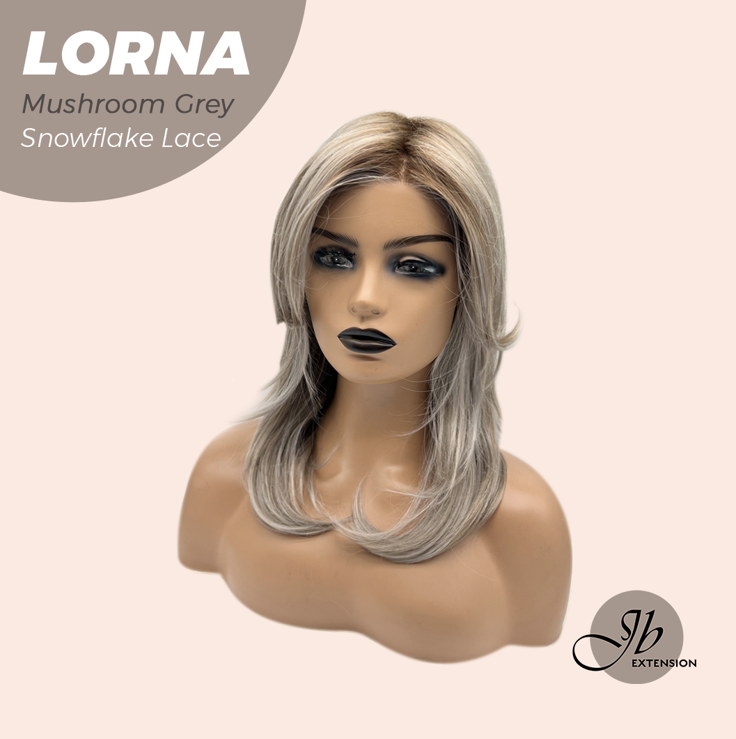 [FINAL SALE] JBEXTENSION 18 Inches Mushroom Grey Curly Pre-Cut Snowflake Lace Frontlace Glueless Wig LORNA MUSHROOM GREY【PERMATEASE】【BENDY EAR TABS】- M/L