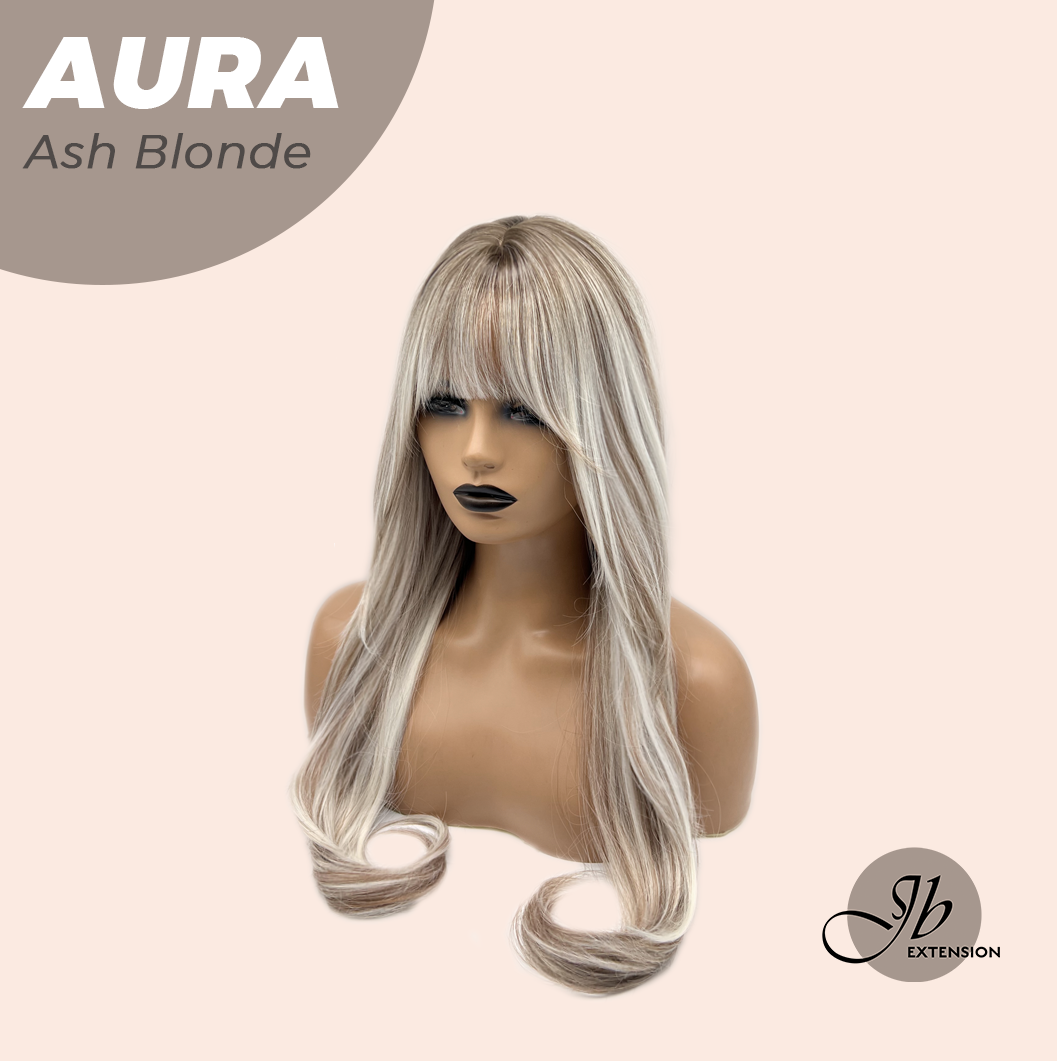 JBEXTENSION 26 Inches Long Ash Blonde Wig with Bangs AURA ASH BLONDE