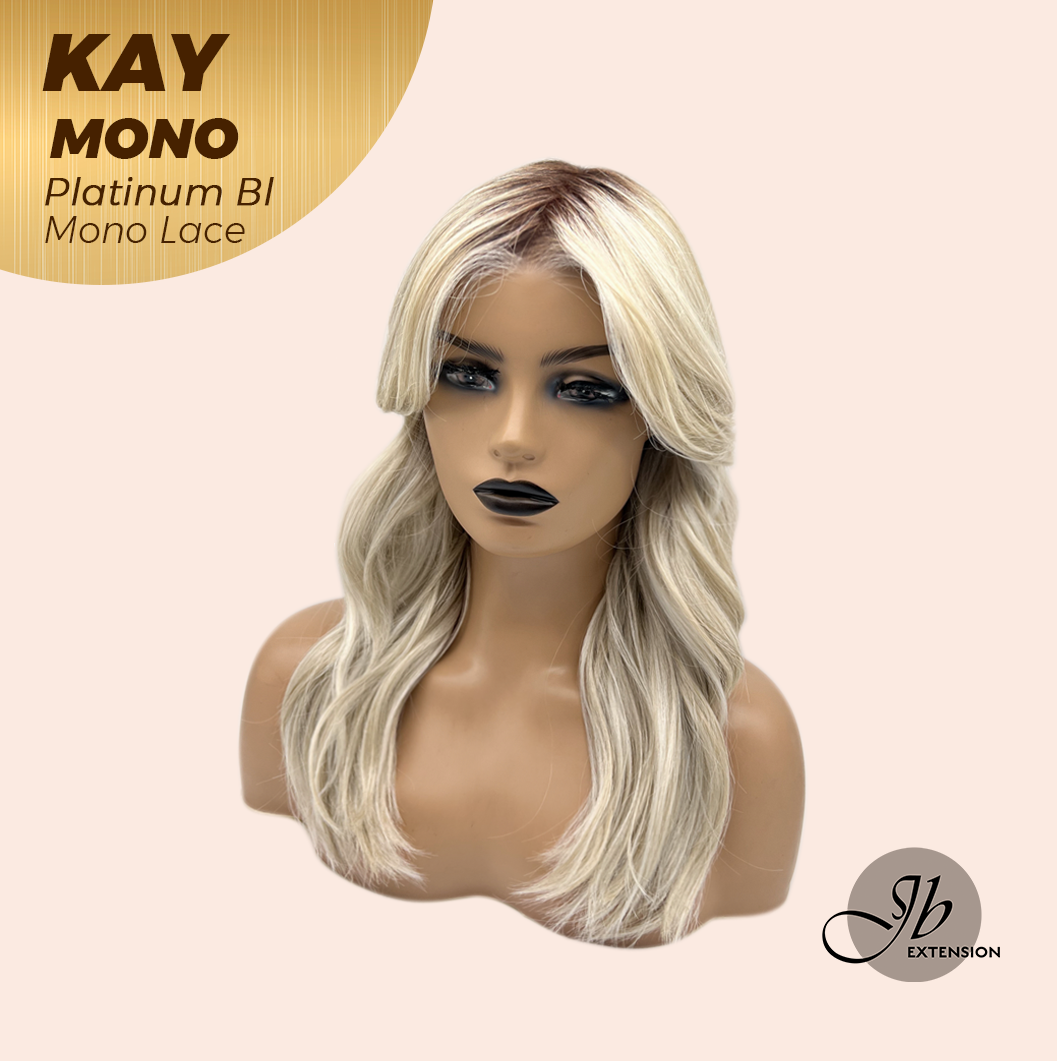 JBEXTENSION KAY MONO Full Monofilament Handmade Full Lace Full Hand Tied Wig 19 Inches Platinum Blonde Mono Lace Handmade Futura Fiber Wig with Anti-slip Silicone Strips Glueless Wig KAY MONO - PLATINUM BLONDE【BENDY EAR TABS】