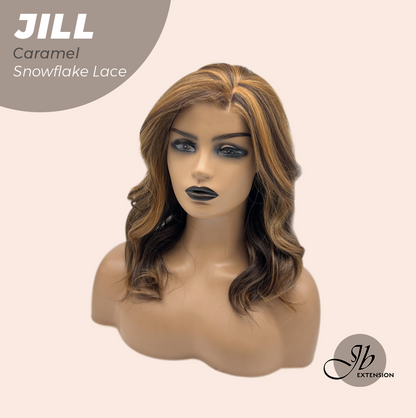 [FINAL SALE] JBEXTENSION 16 Inches Curly Caramel Pre-Cut Side Part Snowflake Lace Frontlace Glueless Wig JILL CARAMEL【BENDY EAR TABS】- M/L
