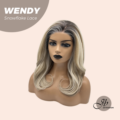 JBEXTENSION 18 Inches Mix Blonde Curly Pre-Cut Side Part Snowflake Lace Frontlace Glueless Wig WENDY【BENDY EAR TABS】- M/L