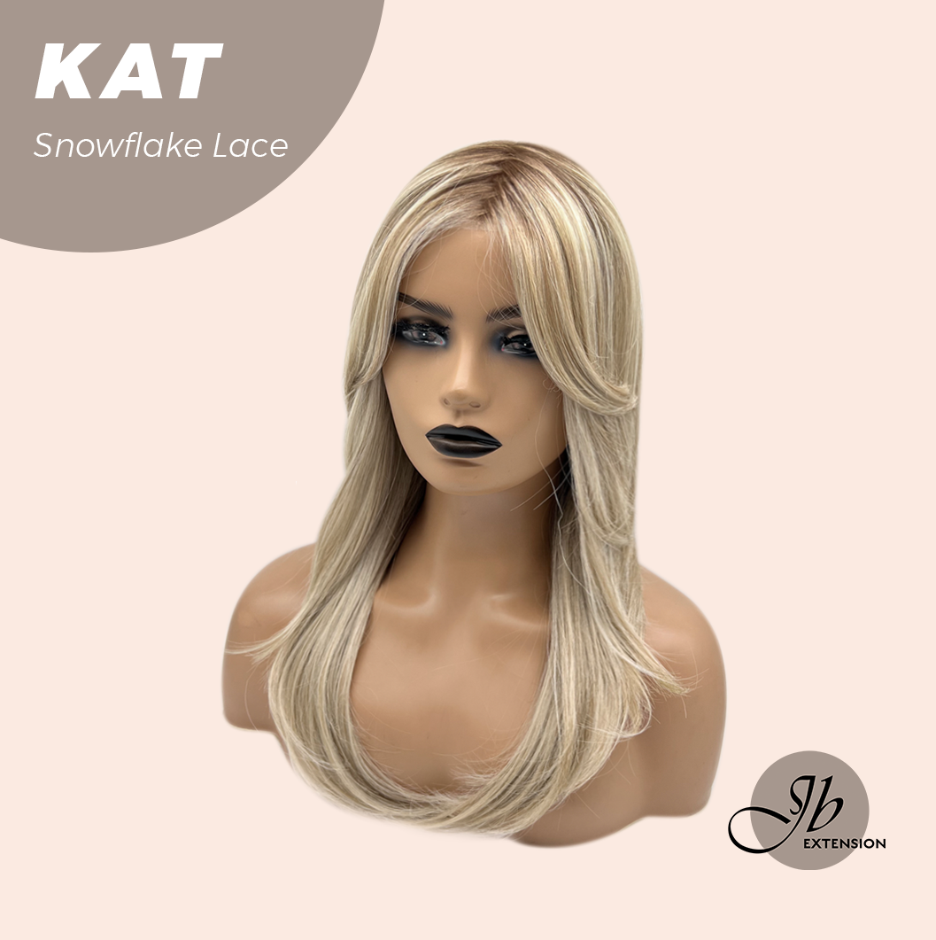 JBEXTENSION 20 Inches Mix Blonde Long Pre-Cut Arc Snowflake Lace Frontlace Glueless Wig KAT【BENDY EAR TABS】