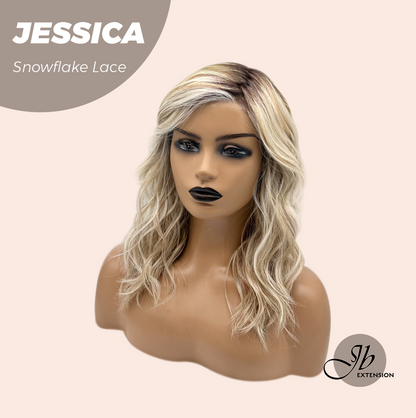 JBEXTENSION 16 Inches Mix Blonde Curly Pre-Cut Side Part Snowflake Lace Frontlace Glueless Wig JESSICA【BENDY EAR TABS】