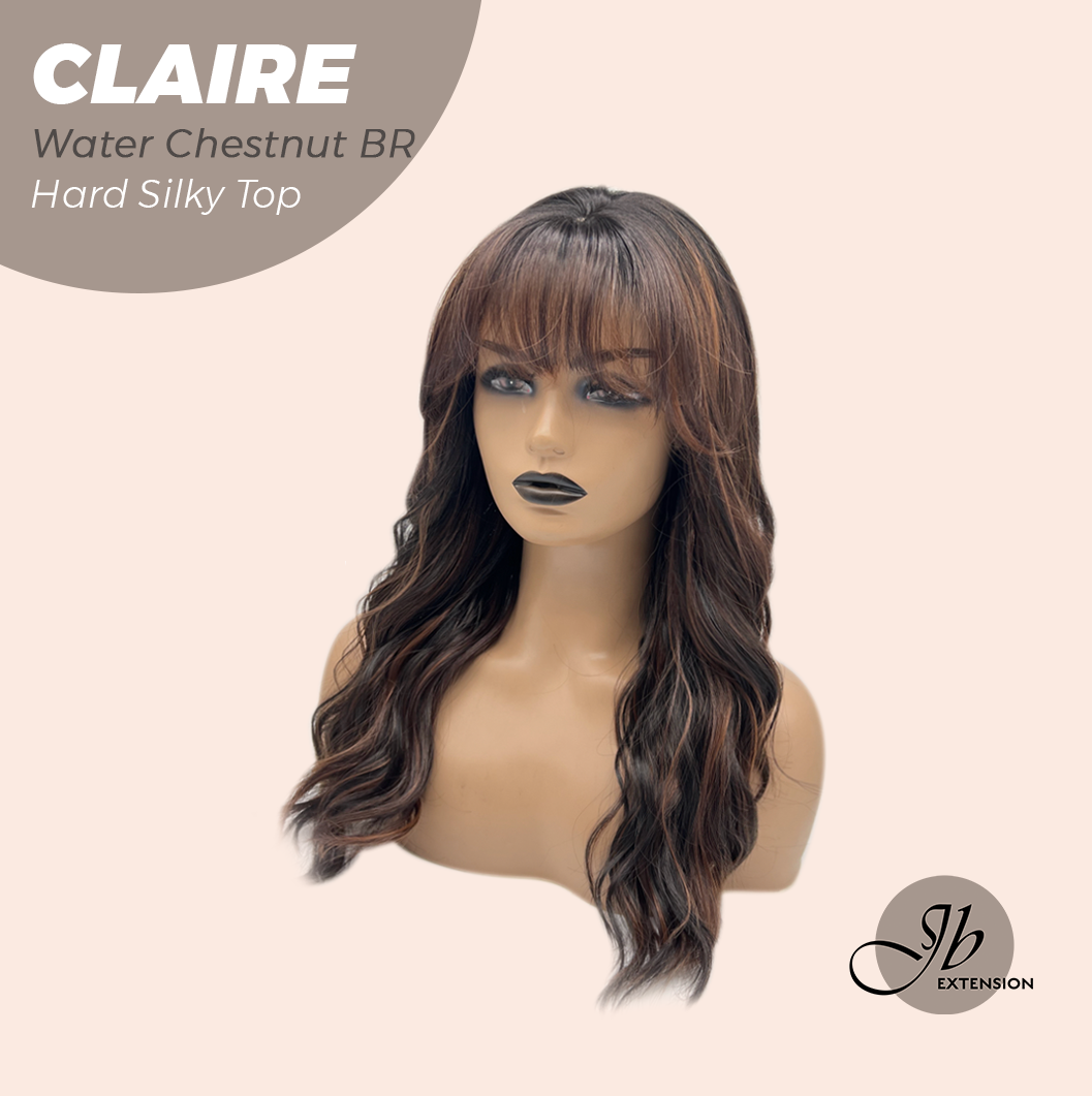 JBEXTENSION 22 Inches Scalpiana Water Chestnut Brown 3.5X4 Hard Silky Top Natural Scalp Effect Women Wig with Bangs CLAIRE SILKY TOP - WATER CHESTNUT BROWN